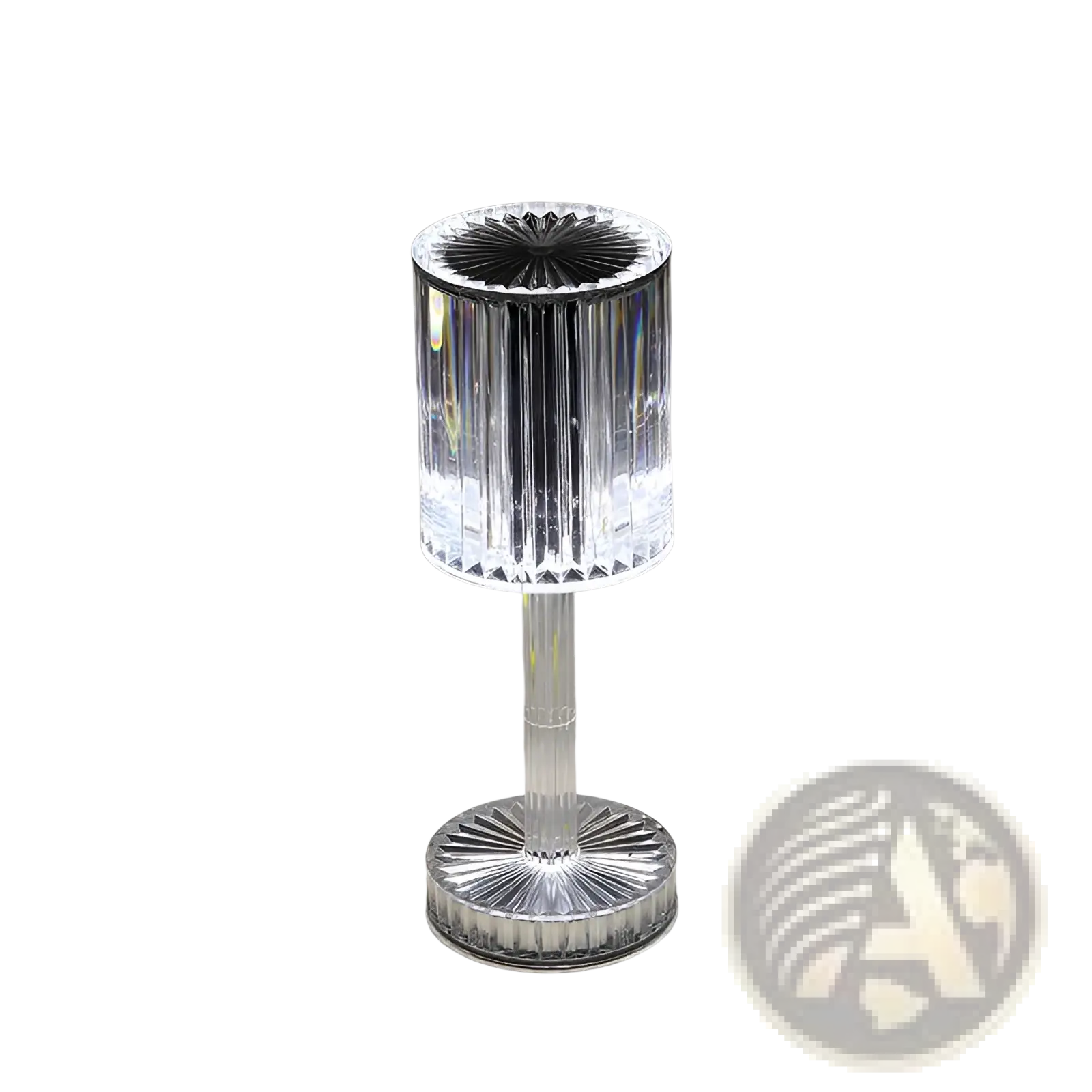 Crystal table lamp with faceted glass body and base featuring 3 way dimmable touch control night light function