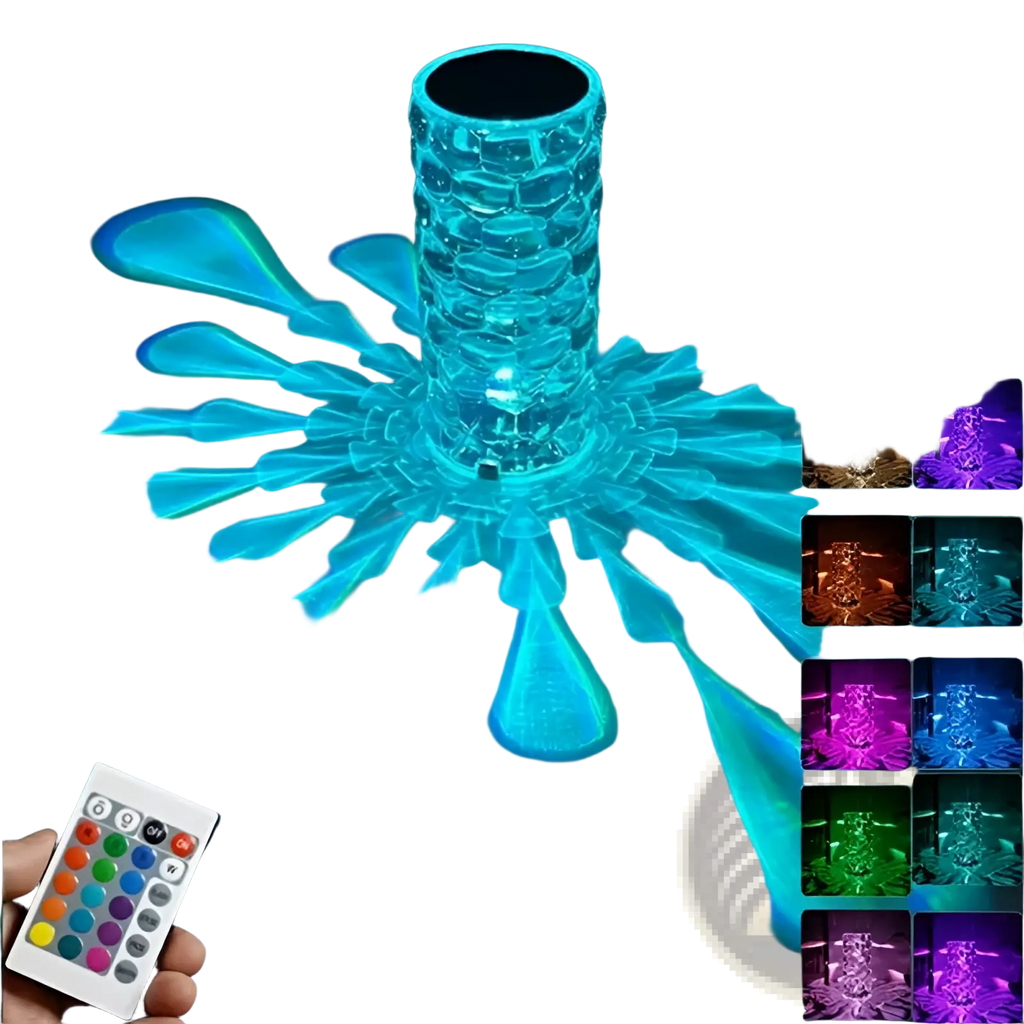 Crystal table lamp with clear textured glass cylindrical body and diamond led touch control night light effect