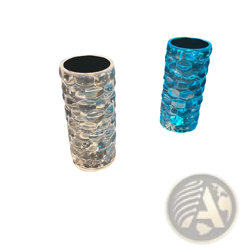 Two textured glass vases with faceted honeycomb pattern in translucent blue for crystal table lamp touch control diamond led night light