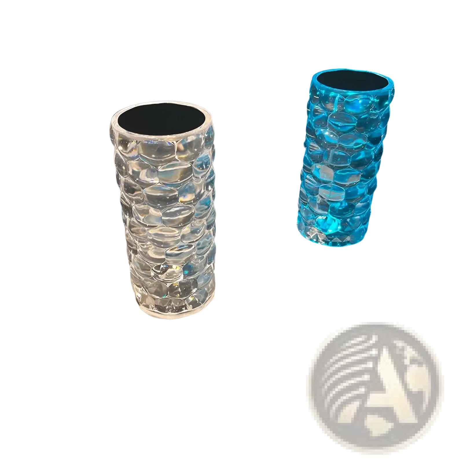 Two textured glass vases with faceted honeycomb pattern in translucent blue for crystal table lamp touch control diamond led night light
