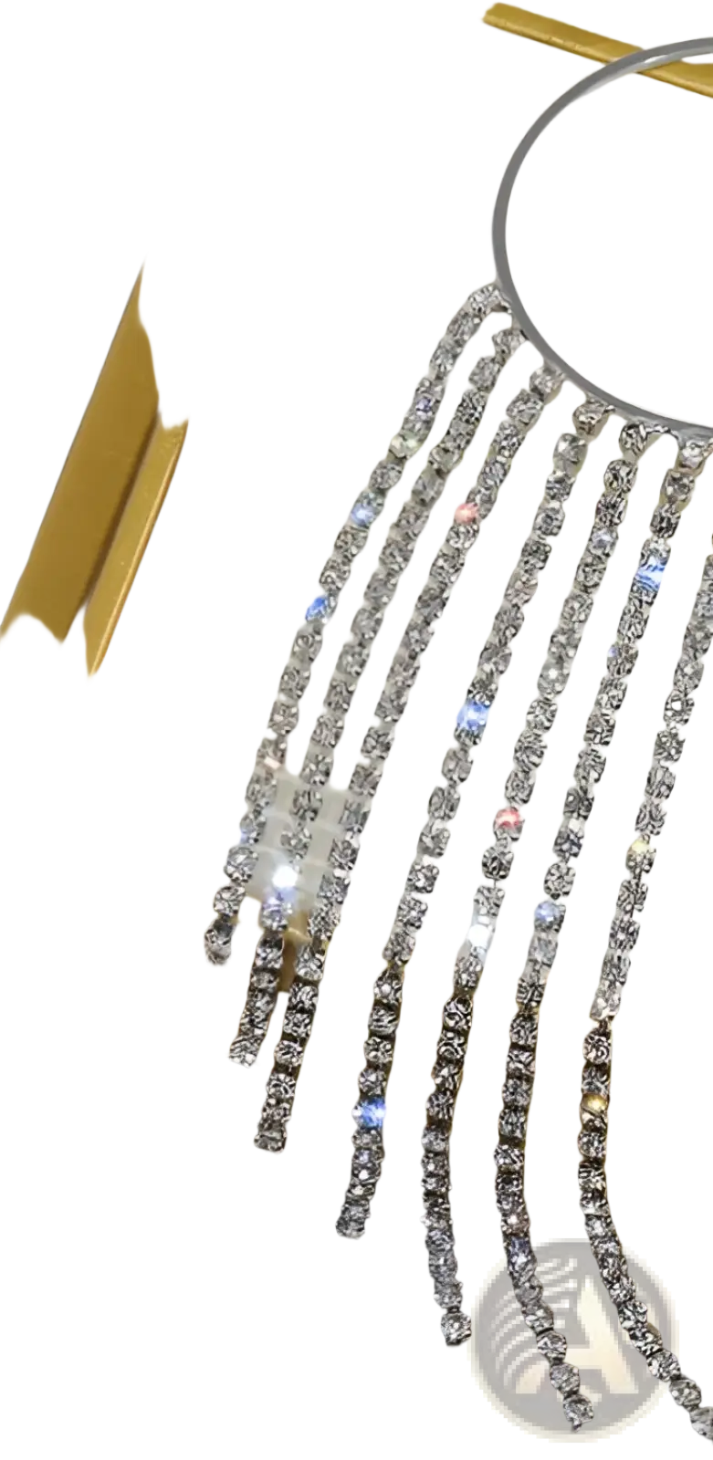 Crystal tassel 14k gold plated long drop earrings with sparkling silver rhinestone fringe and cascading clear crystals