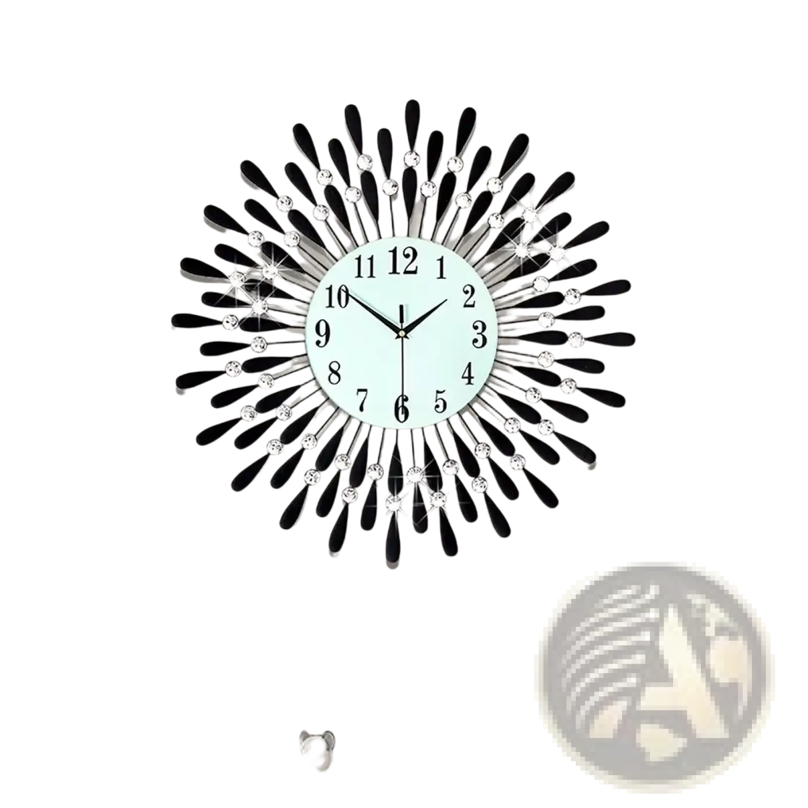 Black and silver sunburst wall clock with crystal accents 38cm for elegant home decor