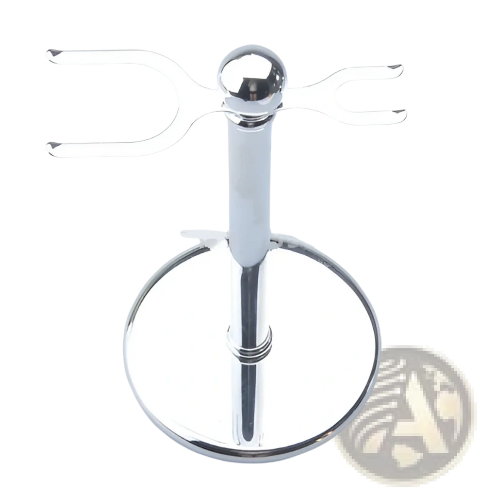 Shiny chrome-finished double razor stand with sleek modern design for csb double edge safety razor shaving set with blades