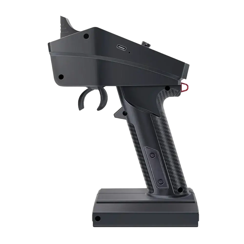 Black carbon fiber textured ct-6a remote control transmitter with usb-c port and trigger for car boat use
