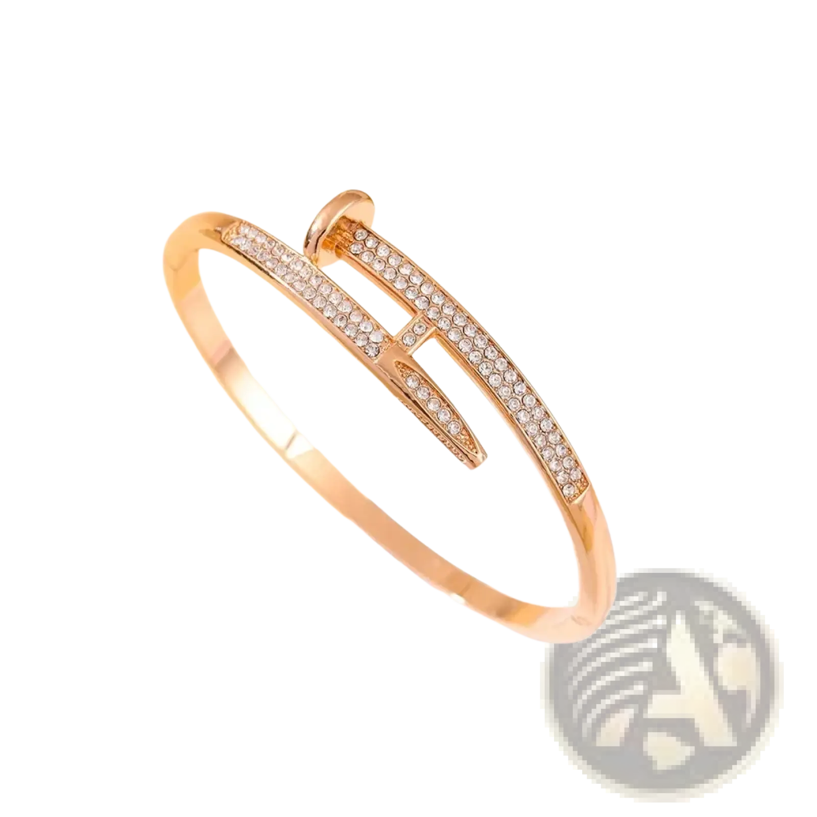 Gold-toned cubic zirconia intersecting bangle bracelet with sleek modern design and sparkling clear crystals