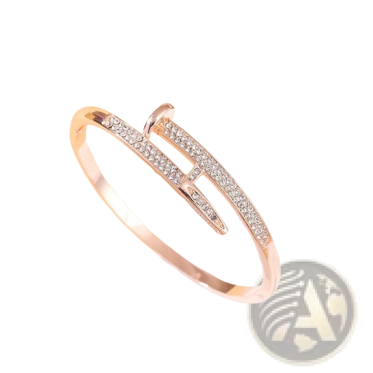 Rose gold-toned cubic zirconia intersecting bangle bracelet with sleek modern design and sparkling clear crystals