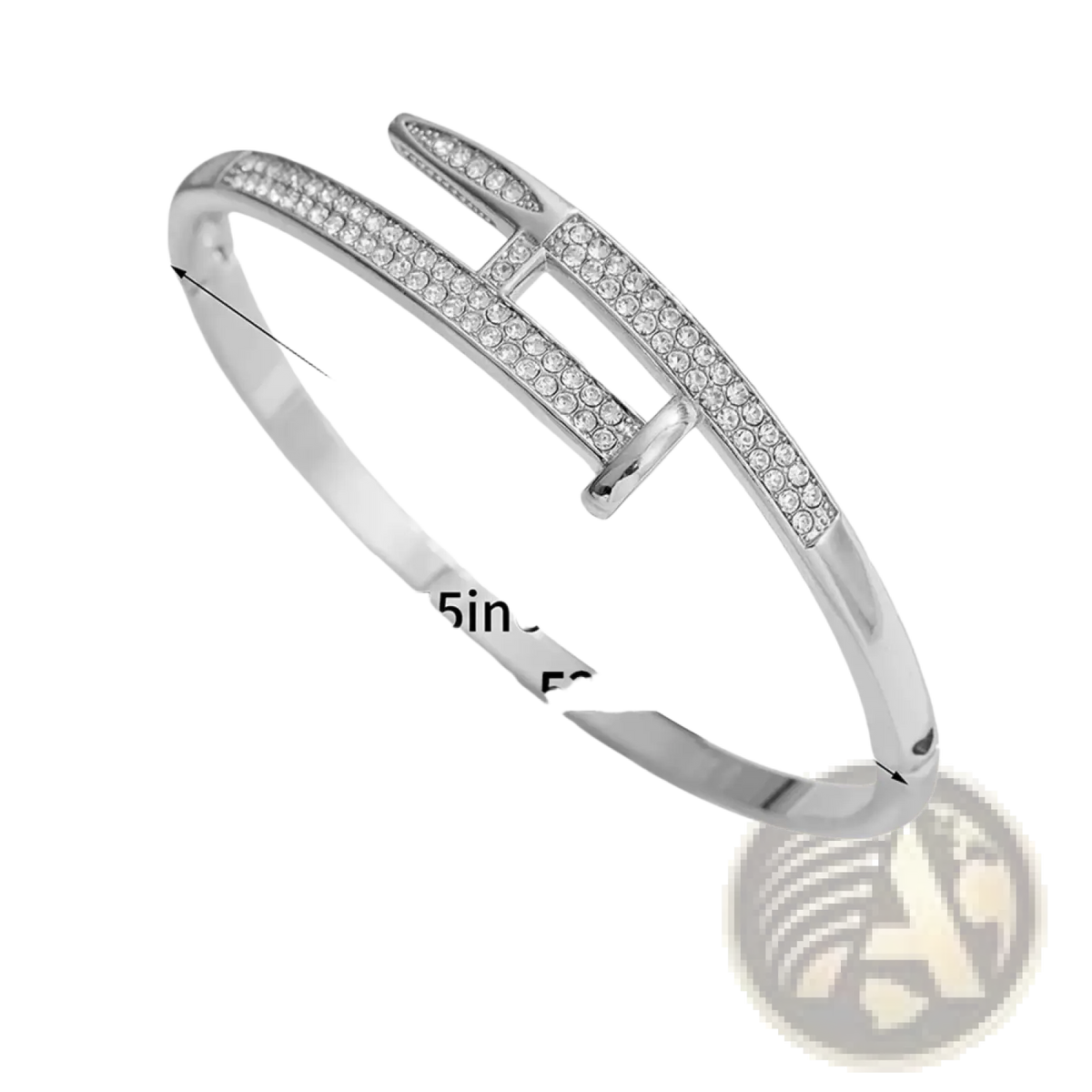 Silver-toned cubic zirconia intersecting bangle bracelet with bold geometric design and rows of clear stones