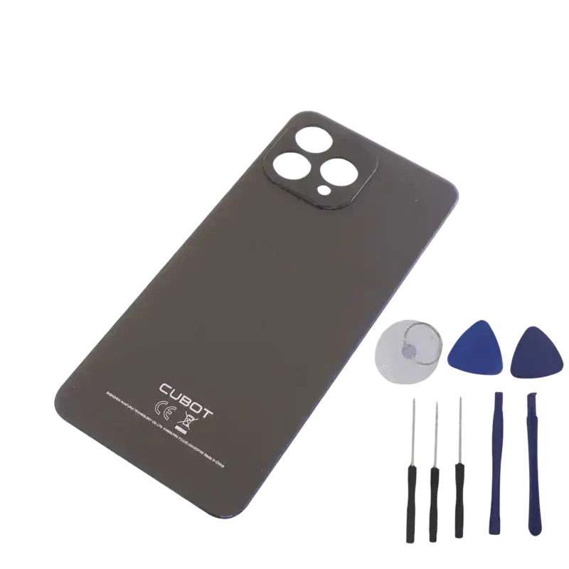 Dark gray glossy cubot p80 battery cover replacement back housing with triple-camera cutout and cubot logo