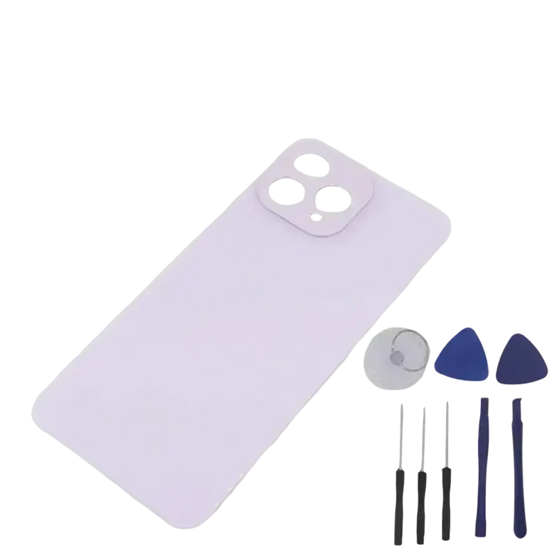 White cubot p80 battery cover replacement back housing with triple-camera cutout and repair tools displayed