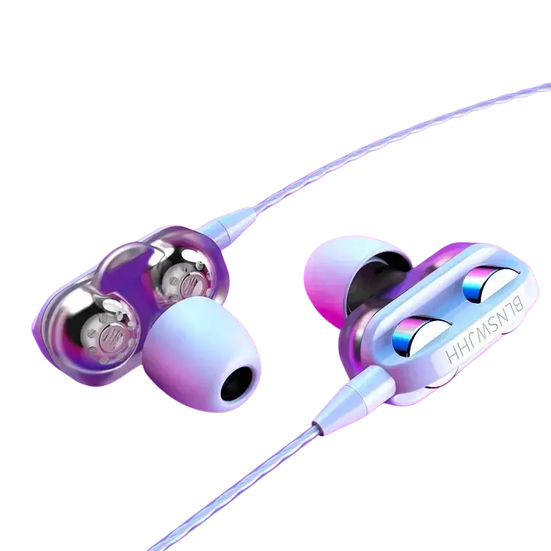 Silver and white inlayed cuffie cablate in-ear earphones with sleek transparent design and bass stereo microphone