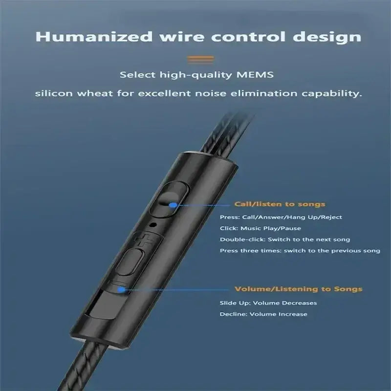Black cylindrical audio control module with textured grip and buttons for call and music in cuffie cablate ear dual driver