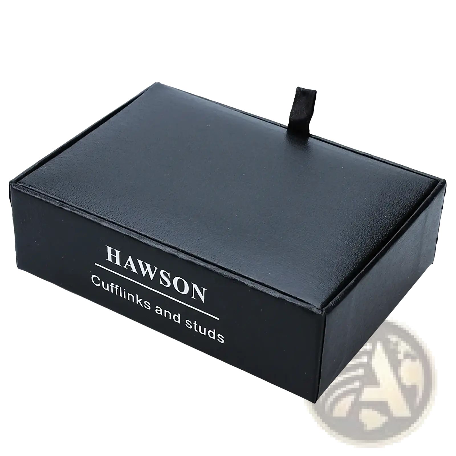 Black leather box with hawson cufflinks and studs printed in white for luxury black crystal tuxedo wedding set
