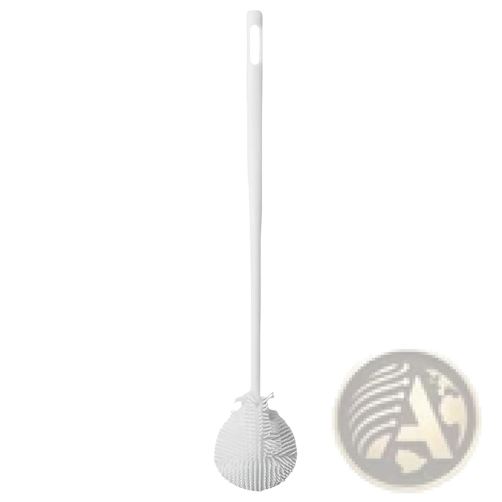White plastic cup brush with long handle and densely packed bristles for glassware cleaning tool use