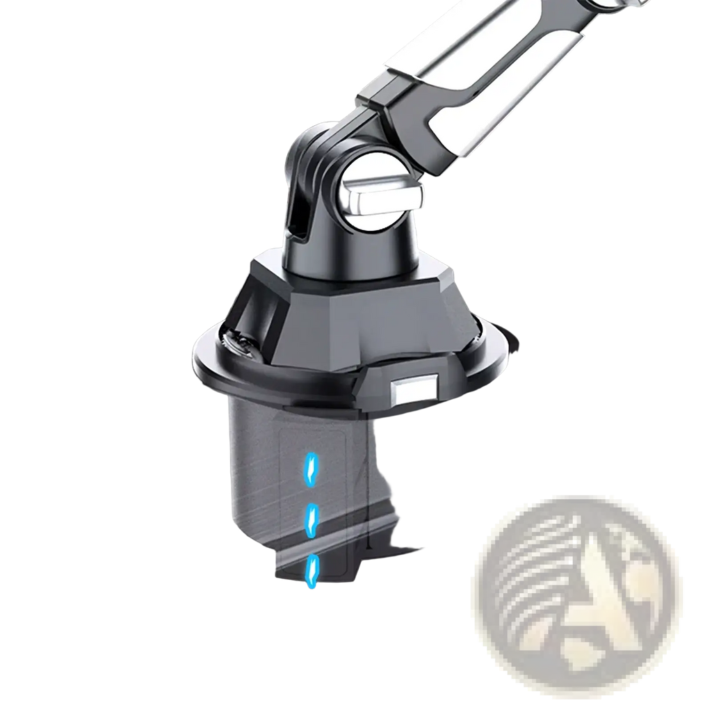 Black and silver cup holder car phone mount with adjustable multi-directional arm for secure universal device holding