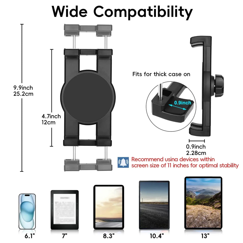 Black plastic cup holder tablet mount for car with adjustable arms and circular cradle for secure device holding