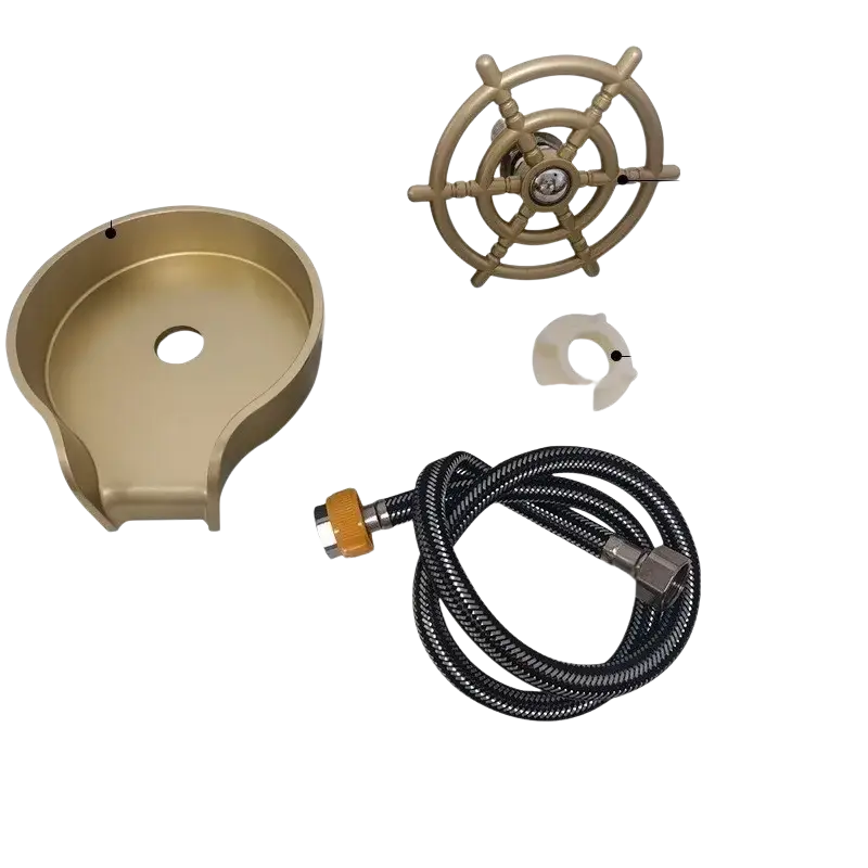 Gold plastic ship wheel cup washer faucet with matching basin and hose assembly high pressure automatic design