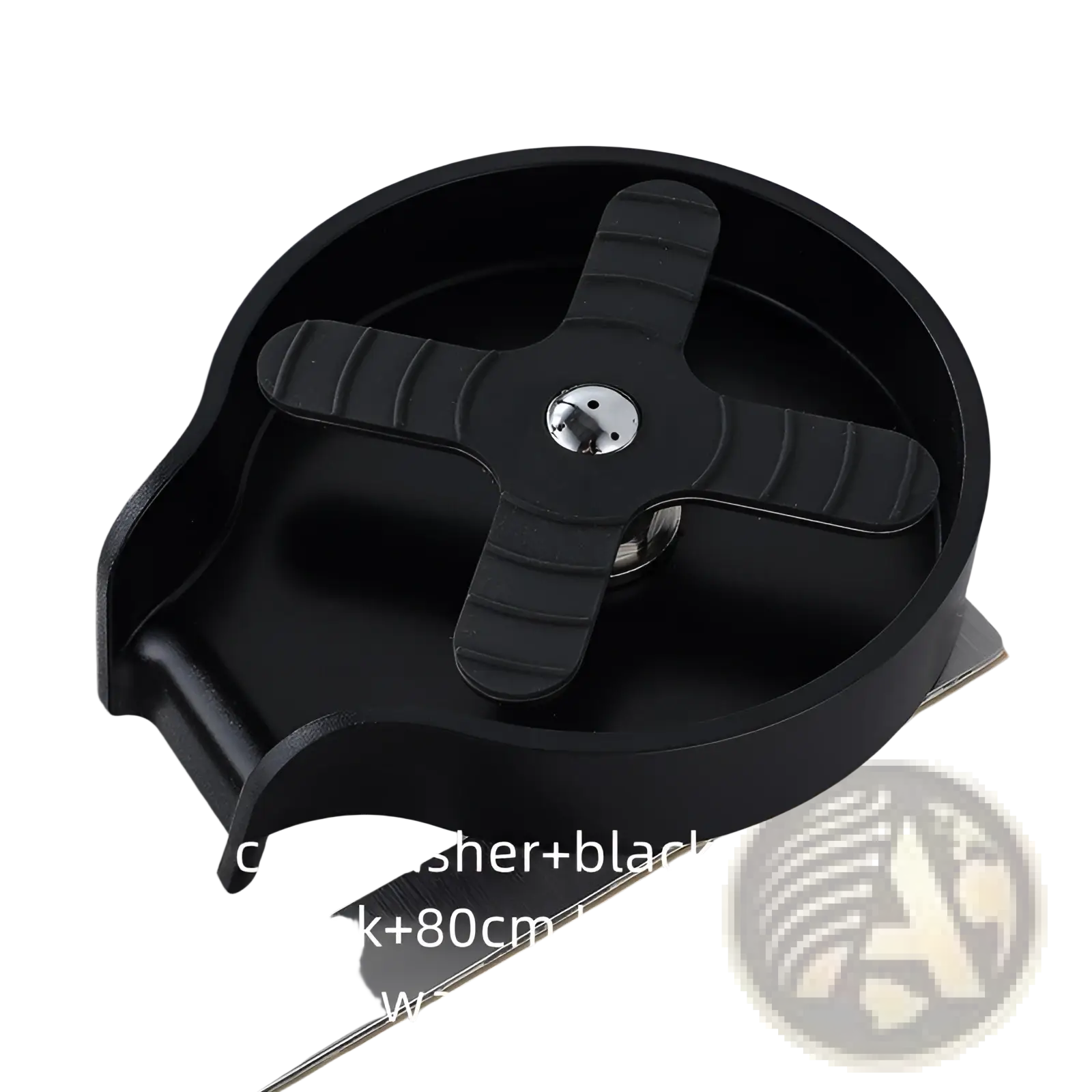 Black plastic cup washer with 9/16 three-way valve and ribbed arms for grip for kitchen sink glass rinser use
