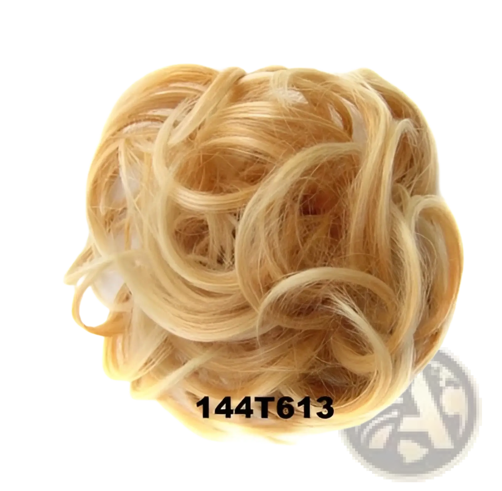 Curly synthetic hair bun extension in blonde showcasing soft curls and voluminous texture for easy styling