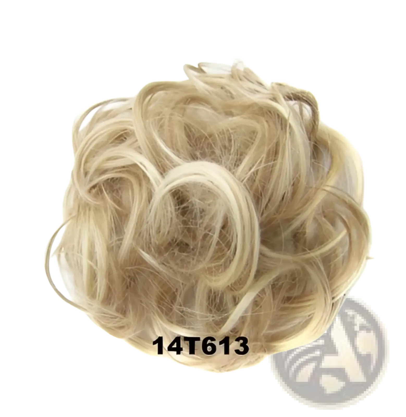 Blonde curly synthetic hair bun extension with voluminous texture available in 46 colors for easy styling