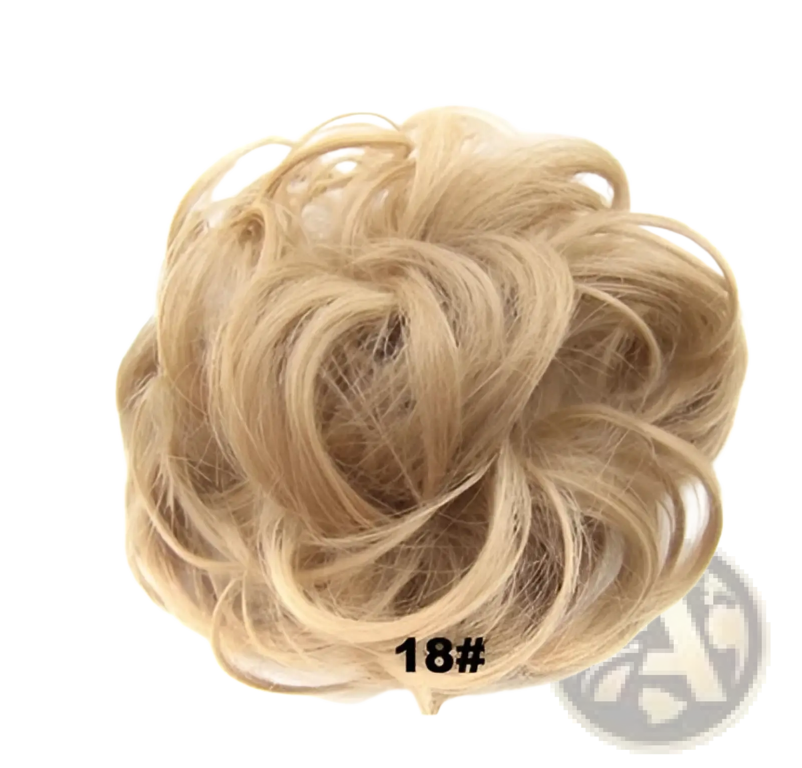 Curly synthetic hair bun extension in blonde with soft voluminous texture and natural-looking waves