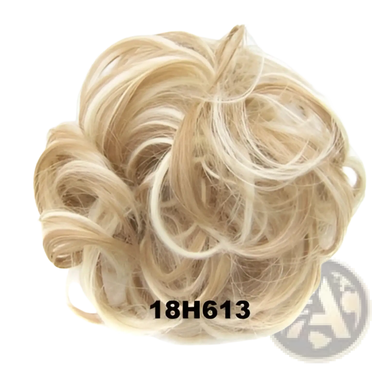 Blonde curly synthetic hair bun extension with soft voluminous curls and natural-looking texture in 46 colors