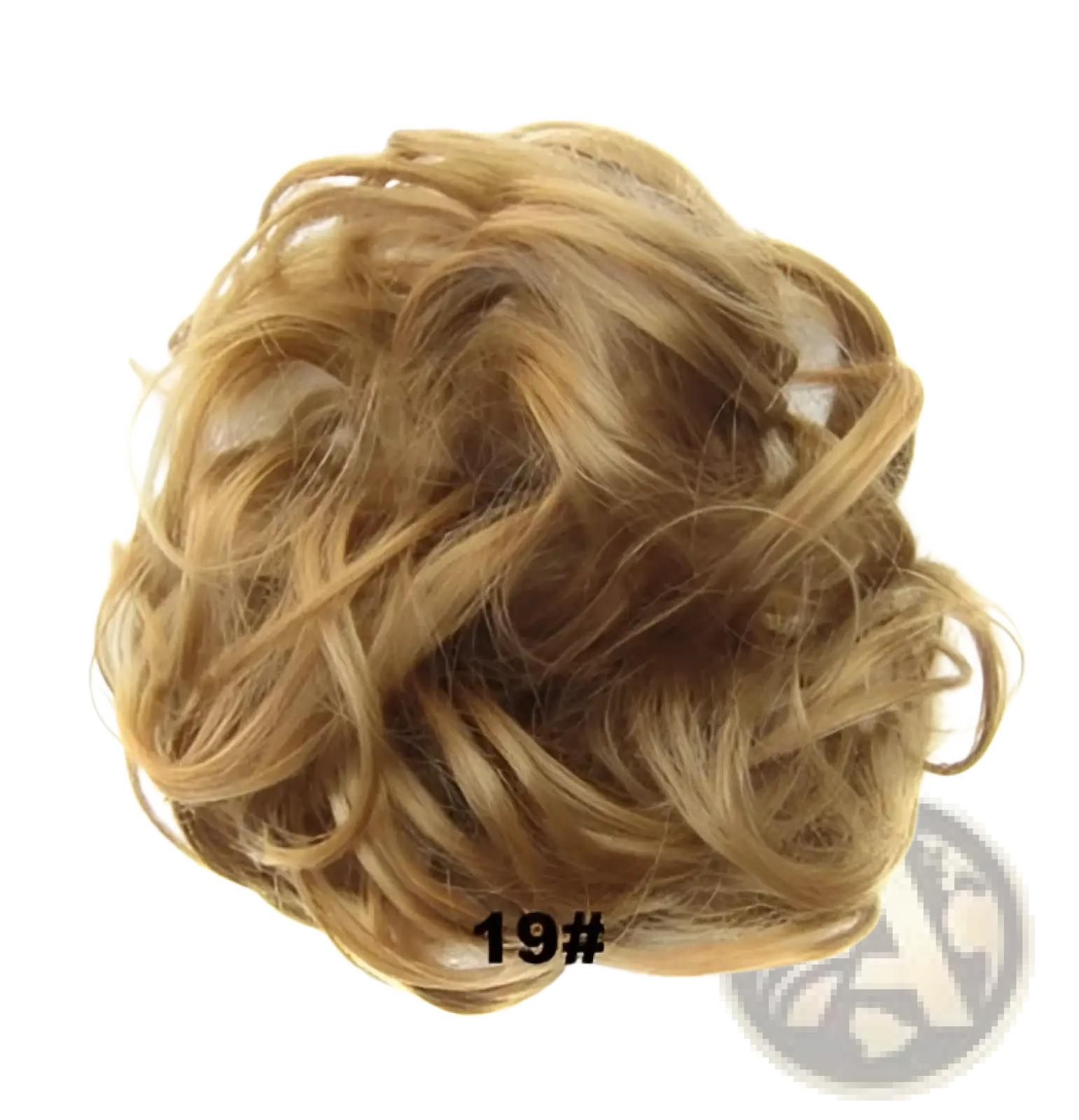 Curly synthetic hair bun extension in blonde with soft voluminous texture from 46 colors collection