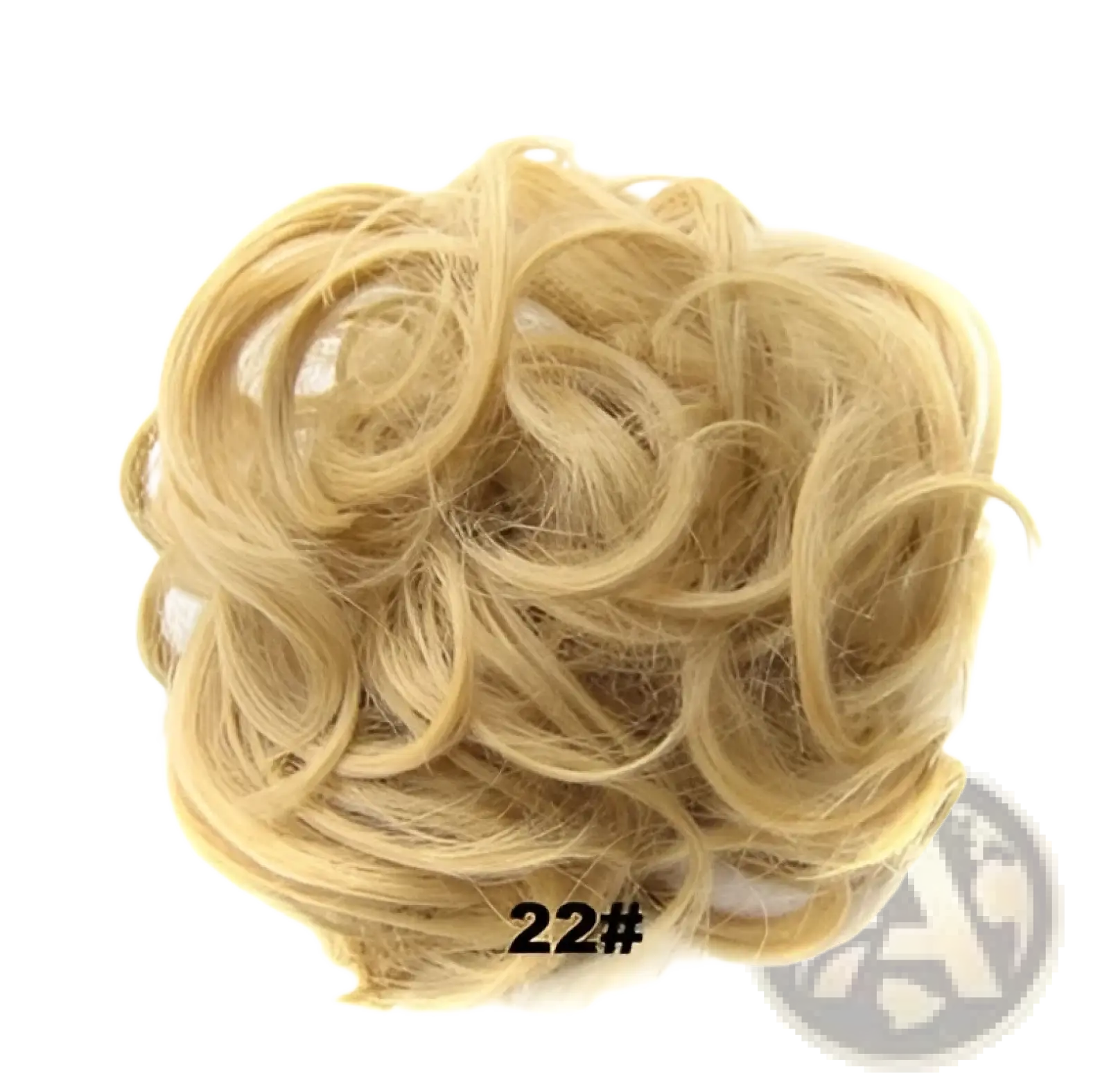 Blonde curly synthetic hair bun extension with a soft voluminous curl pattern in 46 colors