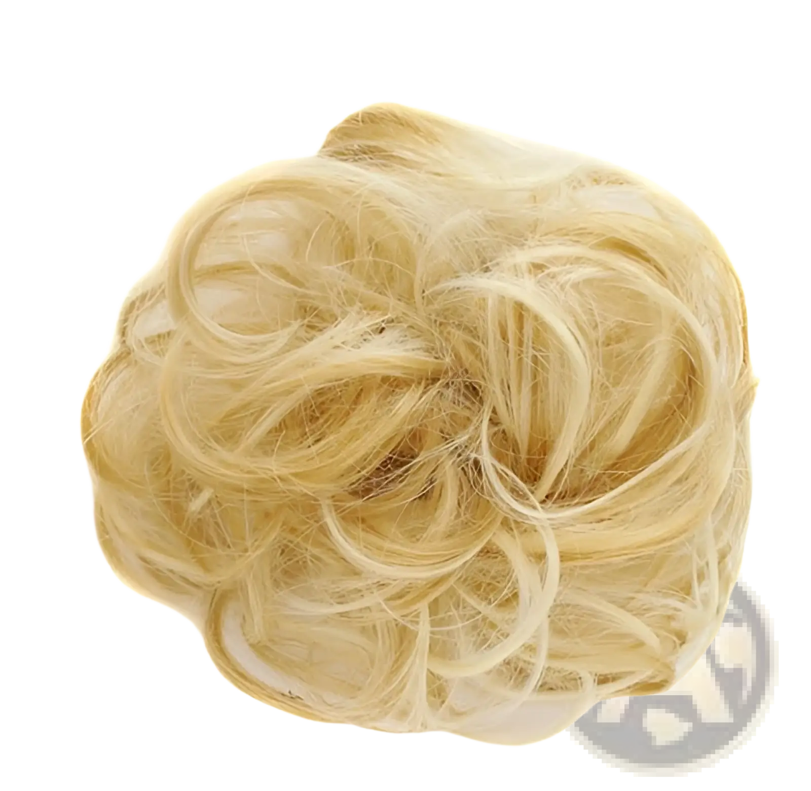Blonde curly synthetic hair bun extension with soft voluminous texture and natural-looking curls in 46 colors