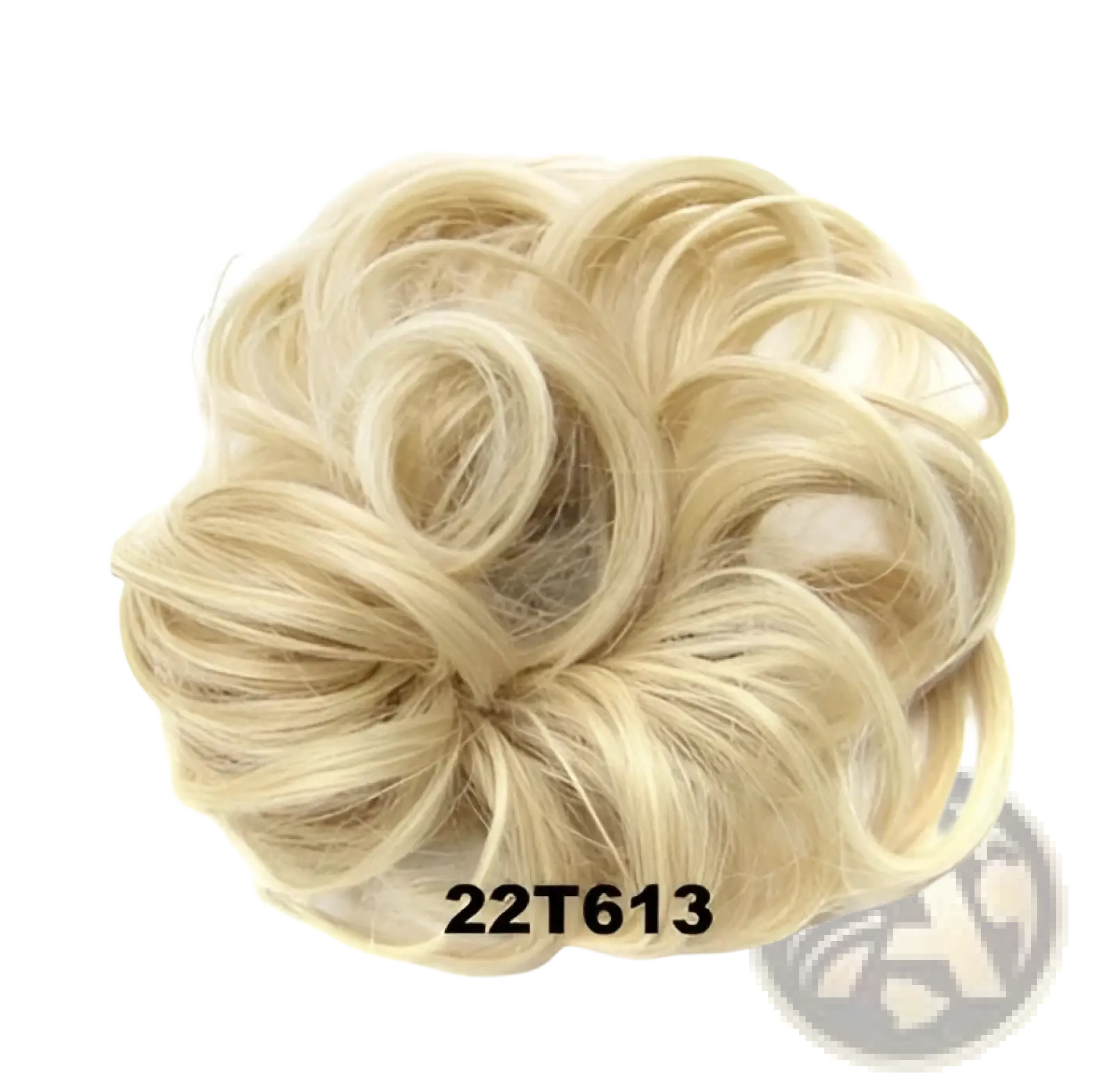Blonde synthetic hair bun extension with soft voluminous curls from the curly synthetic hair bun extension 46 colors collection