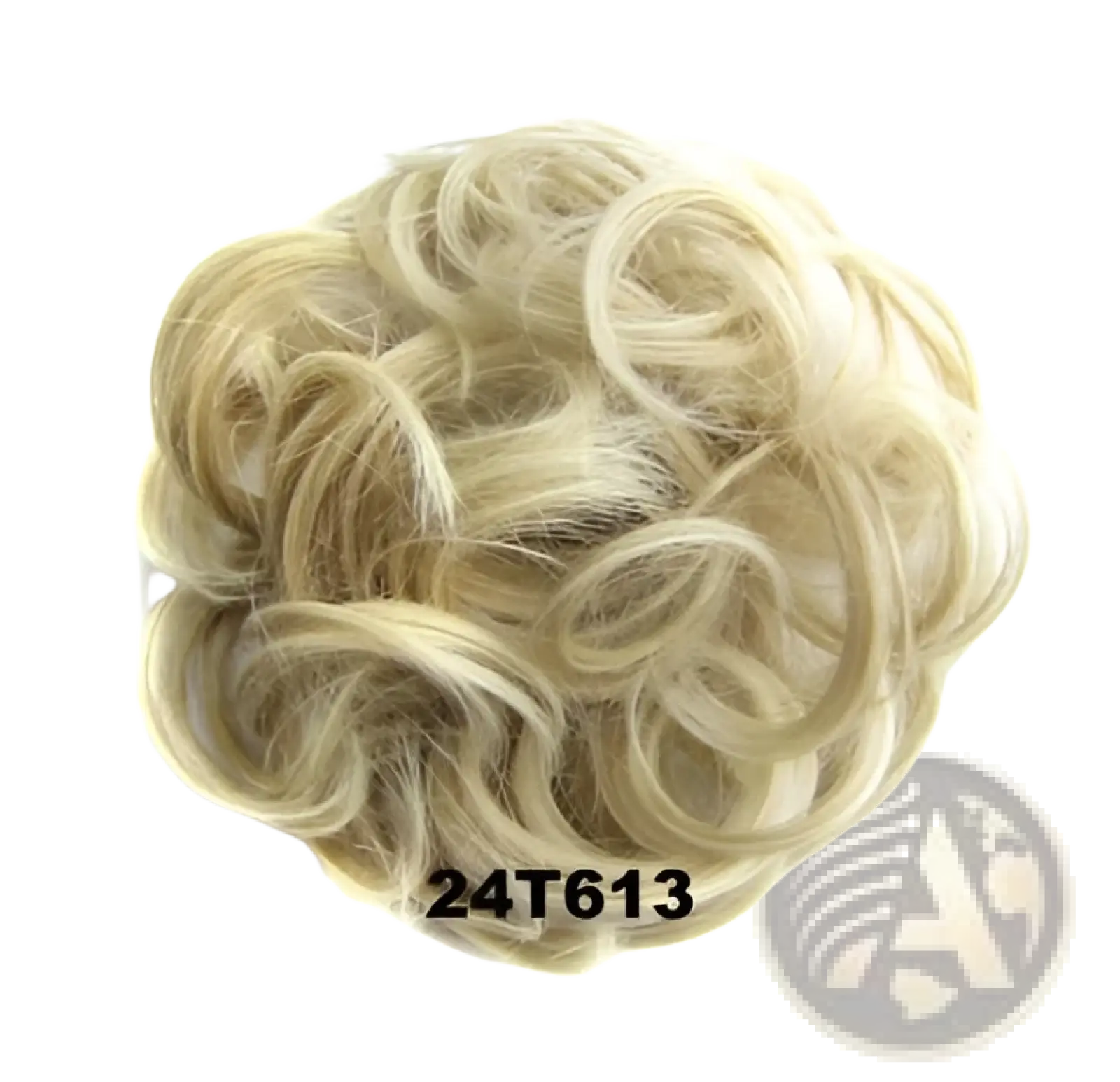 Curly synthetic hair bun extension in blonde featuring a curly texture perfect for easy hair styling
