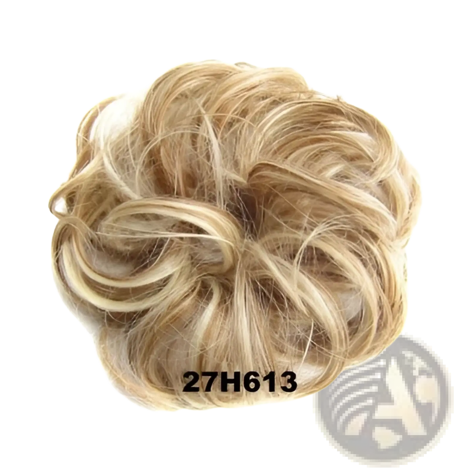 Blonde voluminous curly synthetic hair bun extension with natural highlights in 46 colors for easy styling