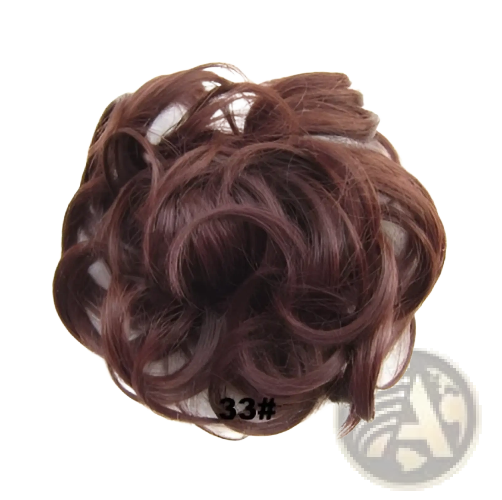 Curly synthetic hair bun extension in brown with soft voluminous texture for easy styling options