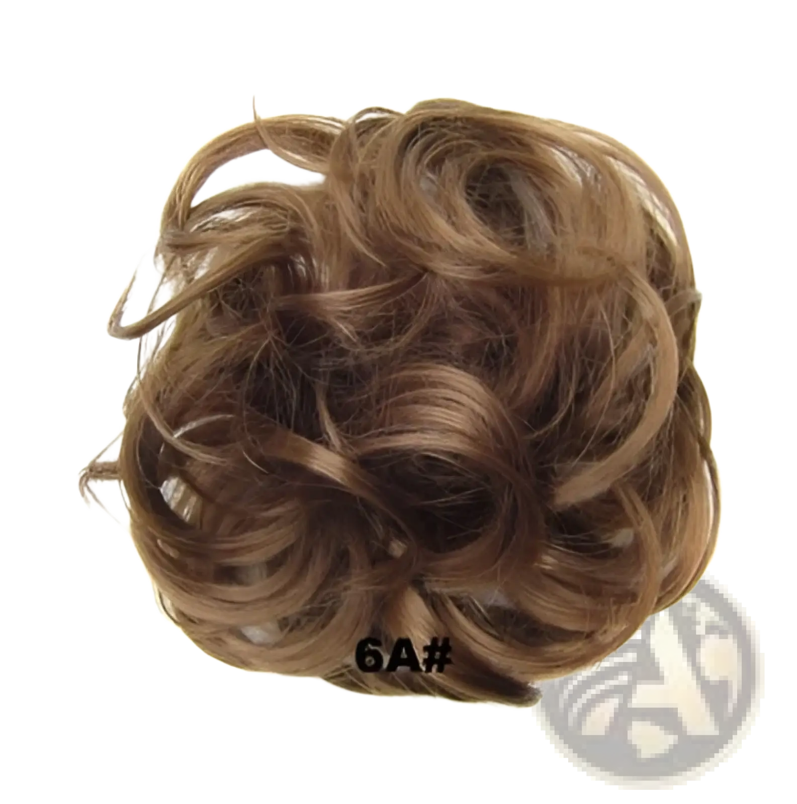 Curly synthetic hair bun extension in brown with voluminous natural-looking texture for easy styling