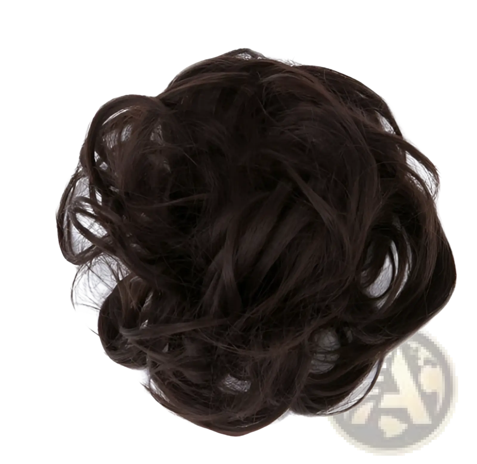Dark brown voluminous curly synthetic hair bun extension in one of 46 available colors for easy styling