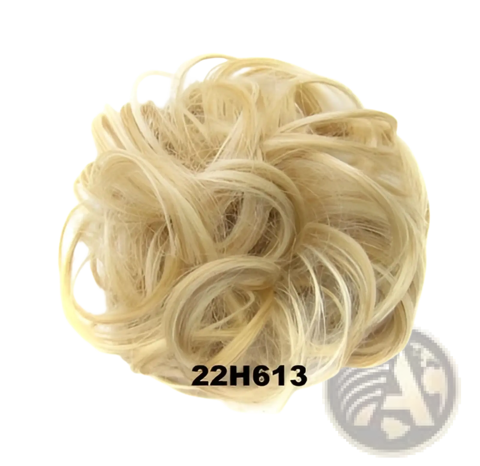 Curly synthetic hair bun extension in blonde featuring a voluminous, textured style for easy hair styling