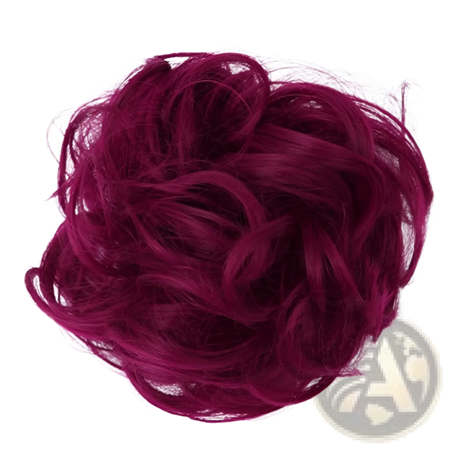 A burgundy curly synthetic hair bun extension with voluminous texture from the curved synthetic hair bun extension 46 colors collection