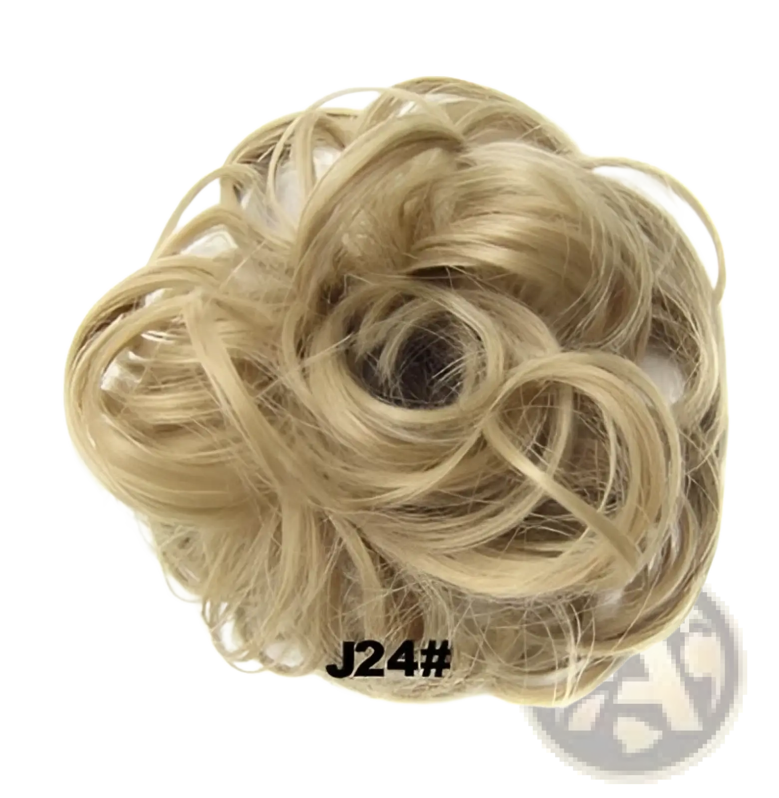 Blonde curly synthetic hair bun extension with soft voluminous texture and natural looking curls