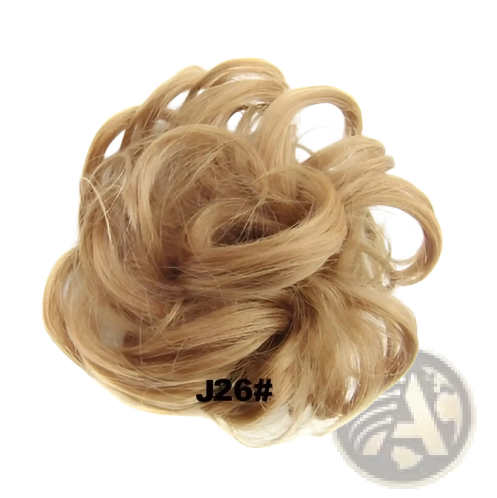 Blonde synthetic hair bun extension with voluminous curly texture in one of 46 vibrant colors