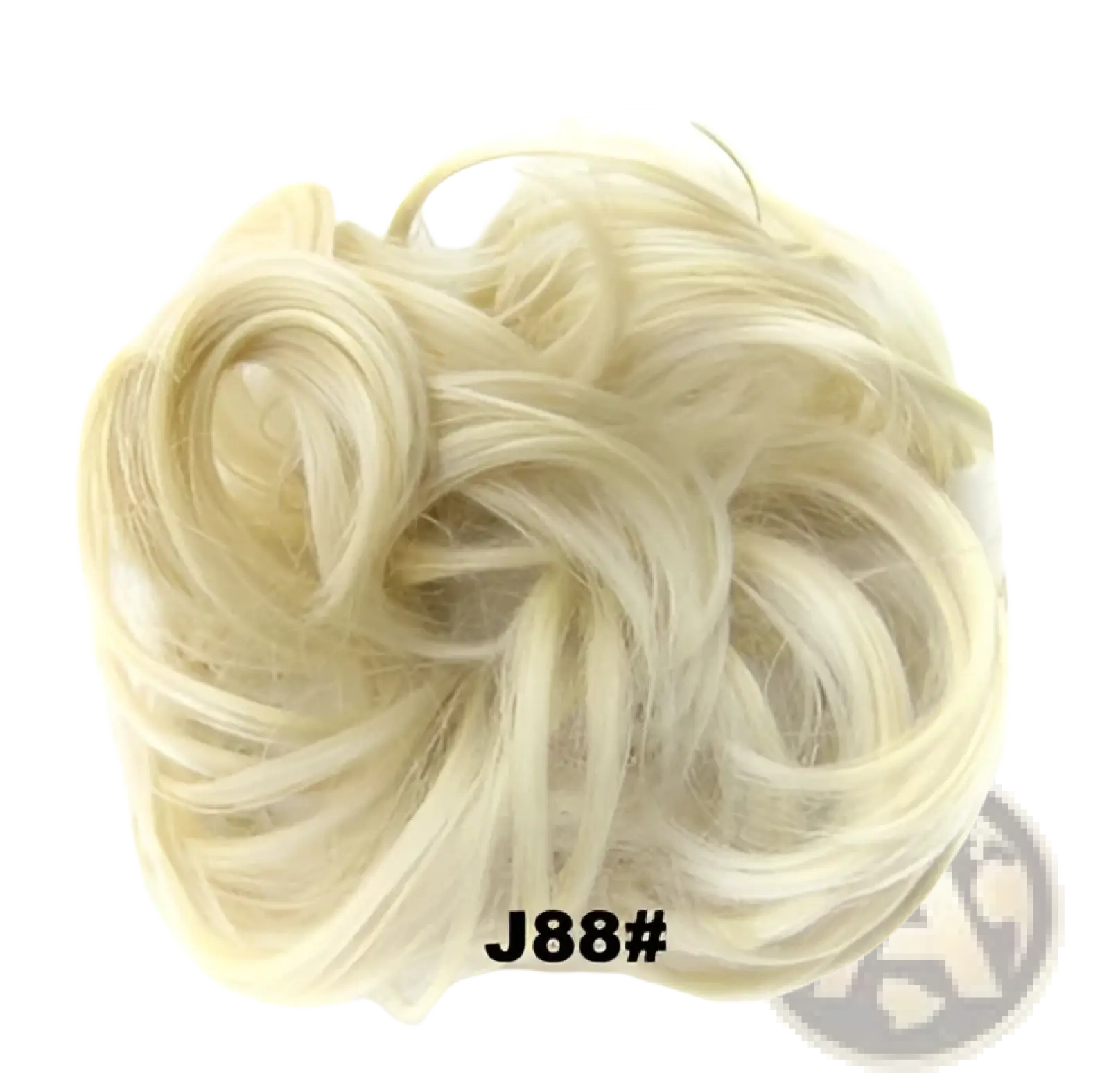 Blonde synthetic curly hair bun extension with soft wavy texture in compact rounded shape available in 46 colors
