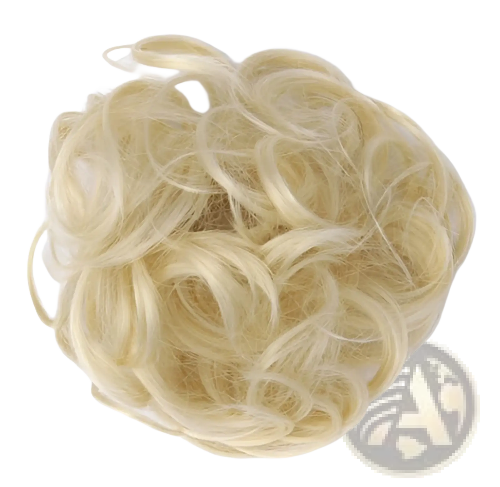 Blonde synthetic curly hair bun extension showcasing a natural voluminous texture in a versatile styling accessory