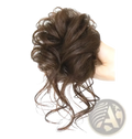 Curly synthetic hair bun scrunchie voluminous dark brown hair piece with loose wavy strands for stylish wear