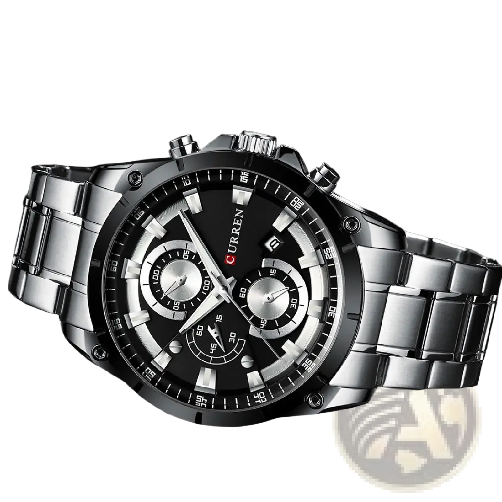 Black and silver Curren chronograph watch with stainless steel bracelet for elegant and durable wear