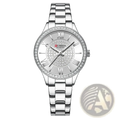 Silver-toned Curren women stainless steel crystal quartz watch with diamond-encrusted bezel and roman numeral dial