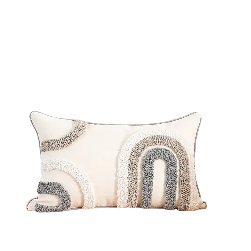 Cream-colored 45x45cm cushion cover with tufted rainbow arches in gray for boho home decoration