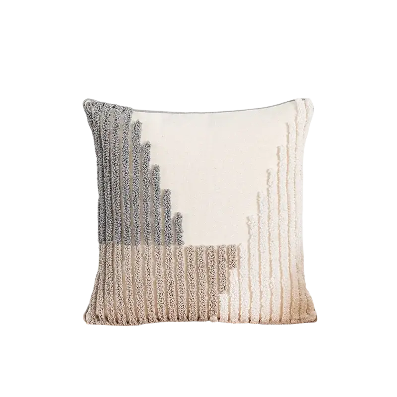 A 45x45cm cushion cover with tufted vertical stripes in gray and cream for modern home decoration