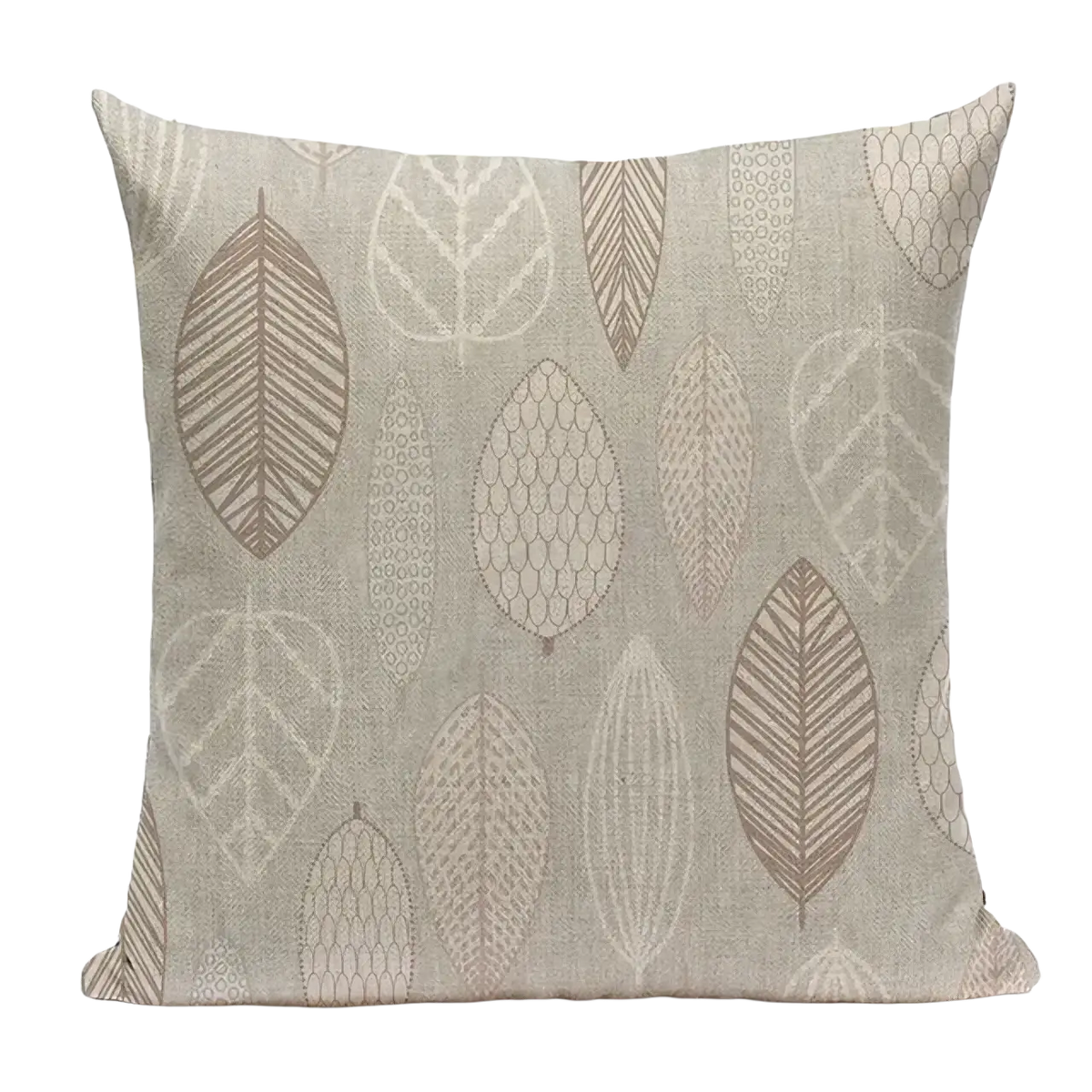 Beige floral faux linen cushion cover 45x45cm with stylized brown and off-white leaf pattern for sofa use