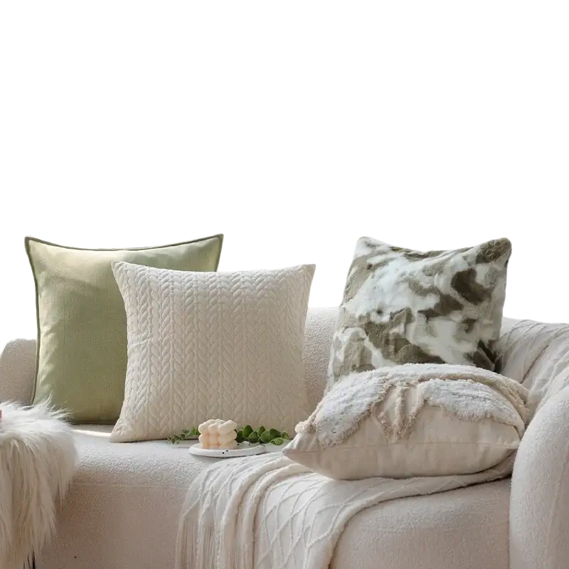 Beige woven textured cushion cover 45x45cm with soft plush surface for living room decor