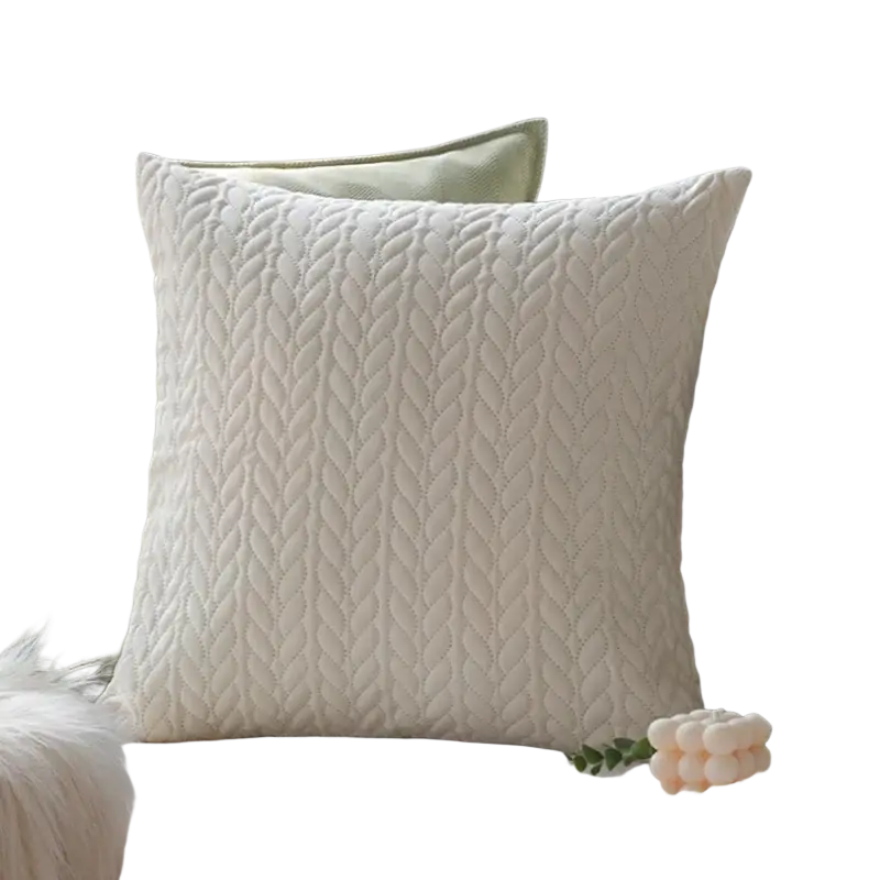 Cream-colored cushion cover 45x45cm with textured woven cable-knit quilting for living room decor