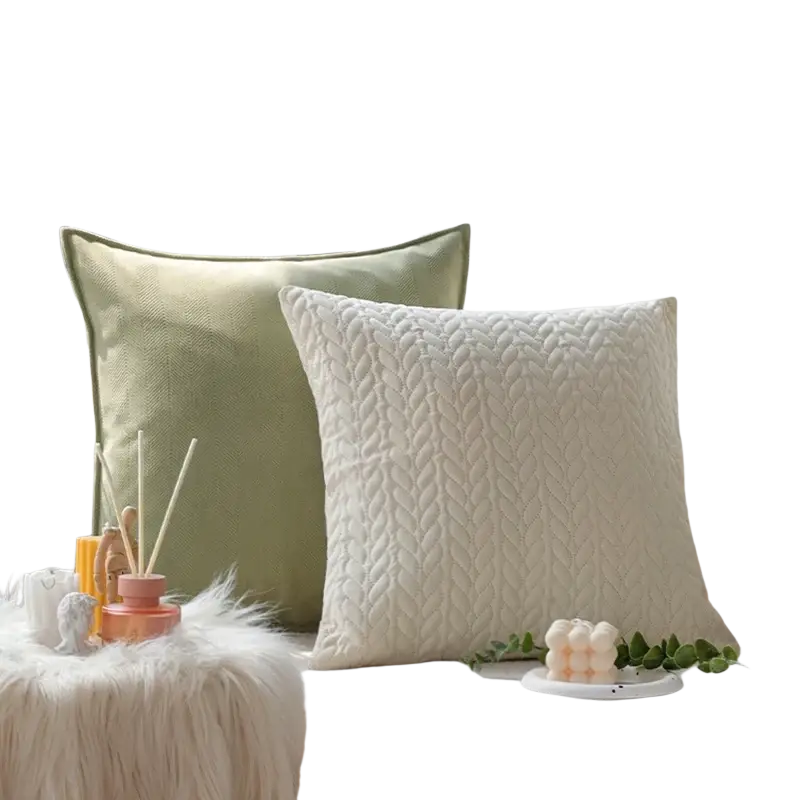 Cream-colored quilted cushion cover 45x45cm with textured woven pattern for living room use