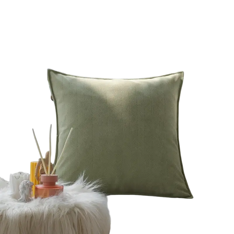 Square sage green woven textured cushion cover 45x45cm on white sofa for living room decor